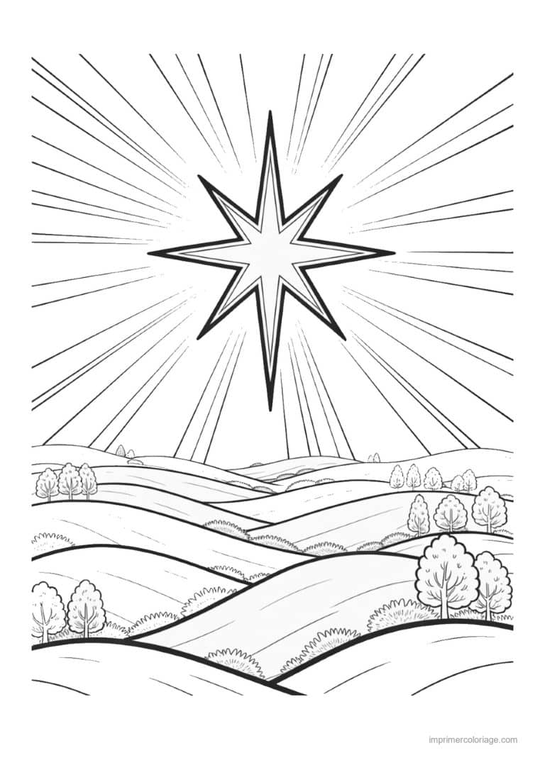 coloriage etoile etoile rayonnante collines - dessin gratuit &agrave; imprimer