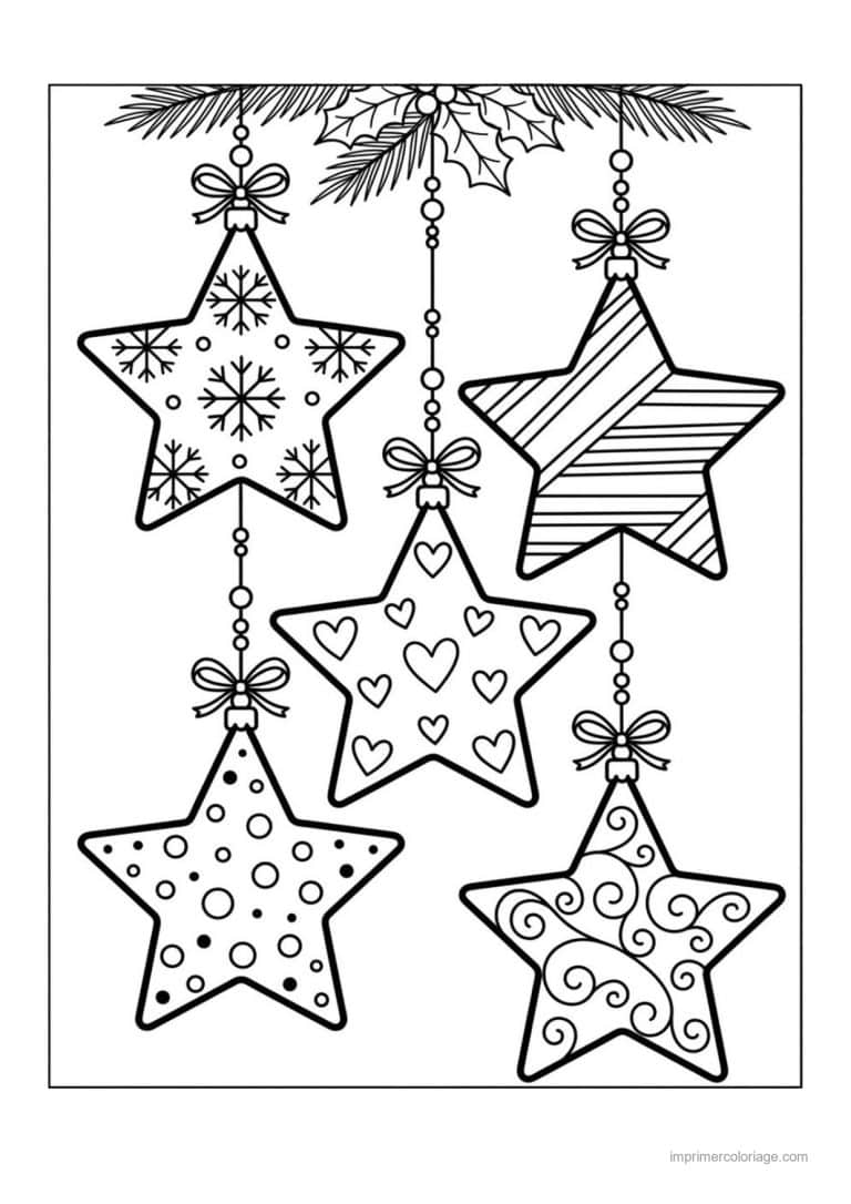 coloriage etoile etoiles suspendues branches houx - dessin gratuit &agrave; imprimer