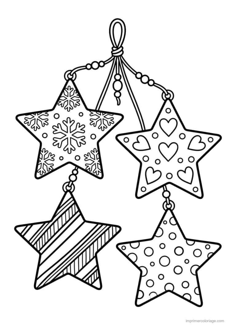 coloriage etoile quatre etoiles suspendues motifs - dessin gratuit &agrave; imprimer