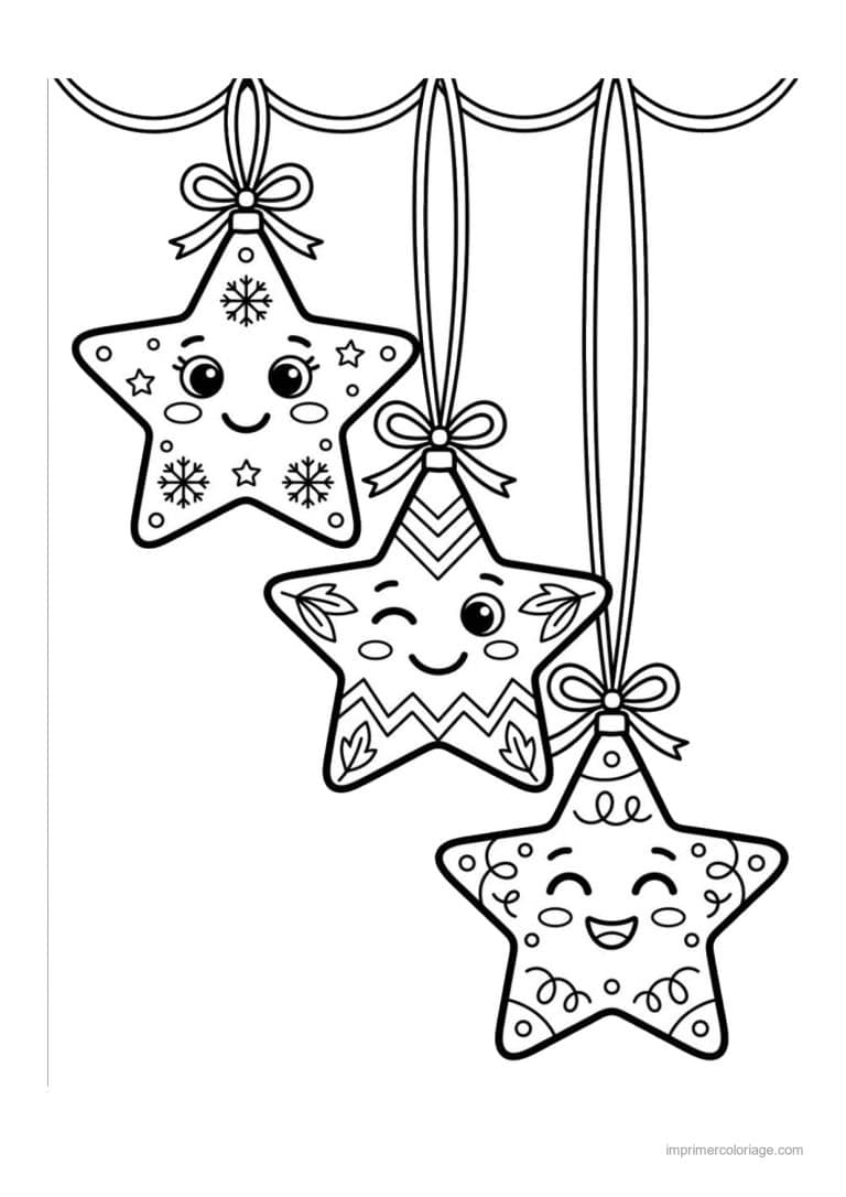 coloriage etoile trois etoiles kawaii suspendues - dessin gratuit &agrave; imprimer