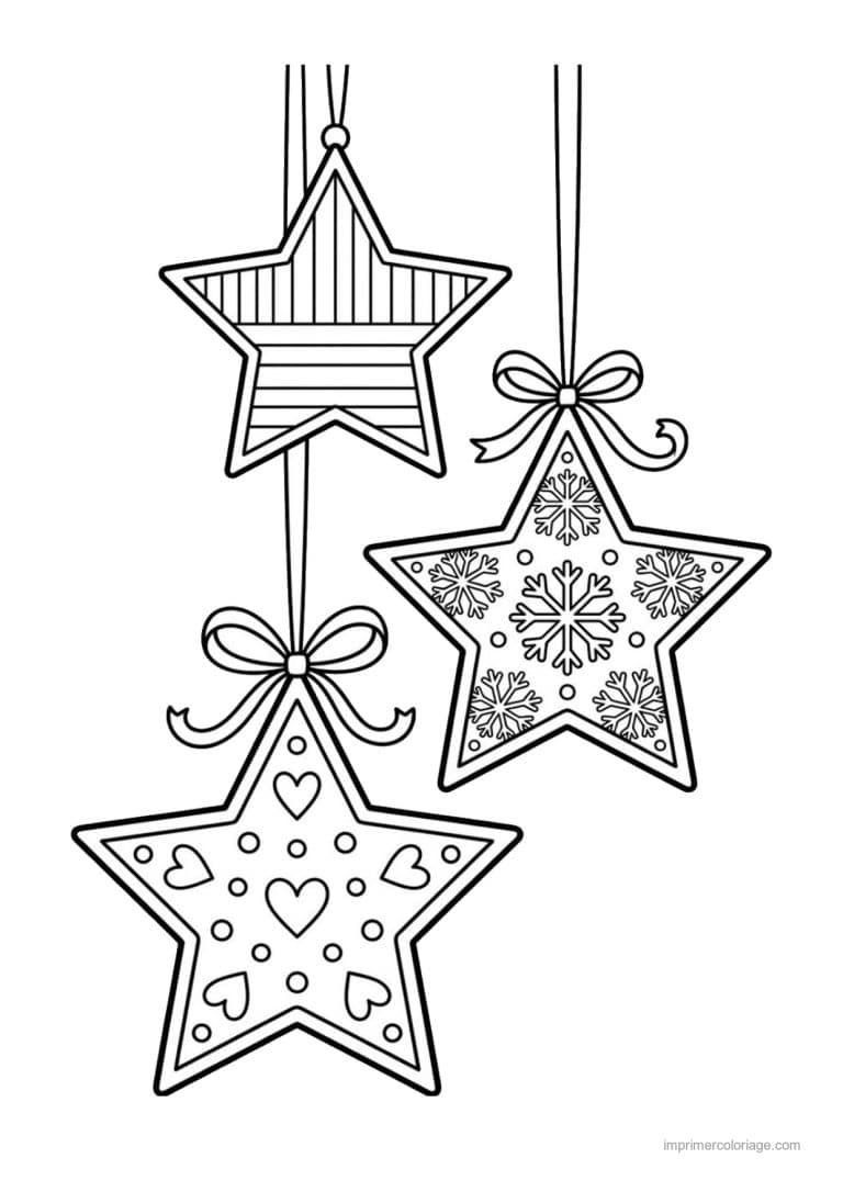 coloriage etoile trois etoiles suspendues noeuds - dessin gratuit &agrave; imprimer