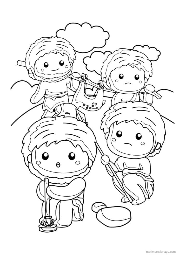 coloriage famille prehistorique - dessin gratuit &agrave; imprimer