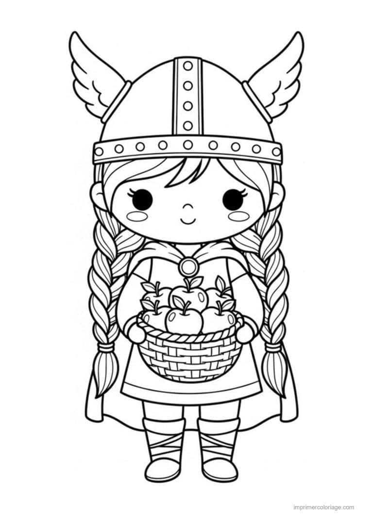 coloriage fille viking panier - dessin gratuit &agrave; imprimer