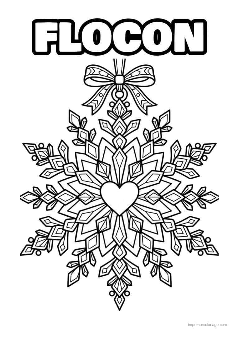 coloriage flocon flocon ornement coeur central - dessin gratuit &agrave; imprimer