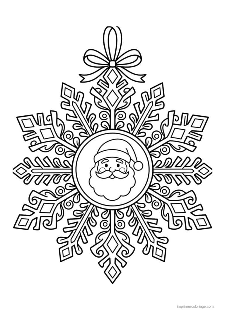 coloriage flocon flocon ornement medaillon pere noel - dessin gratuit &agrave; imprimer