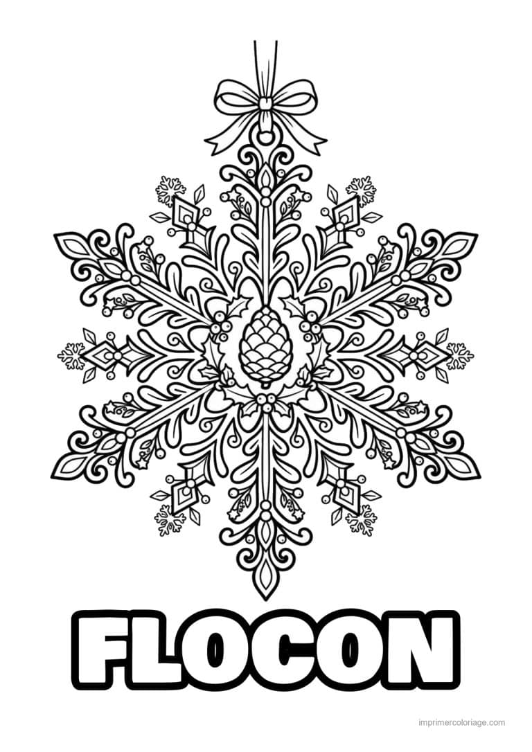 coloriage flocon flocon ornement pomme pin houx - dessin gratuit &agrave; imprimer