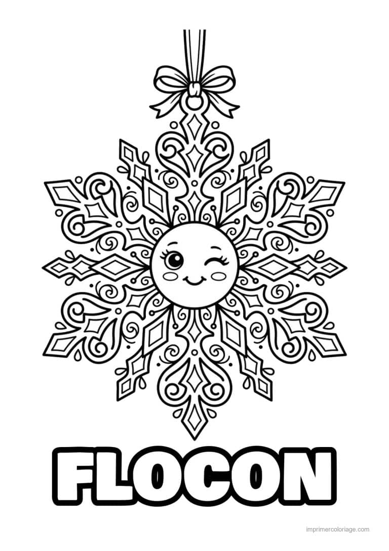 coloriage flocon flocon ornement visage clin oeil - dessin gratuit &agrave; imprimer