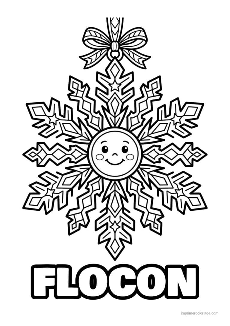 coloriage flocon flocon ornement visage souriant noeud - dessin gratuit &agrave; imprimer
