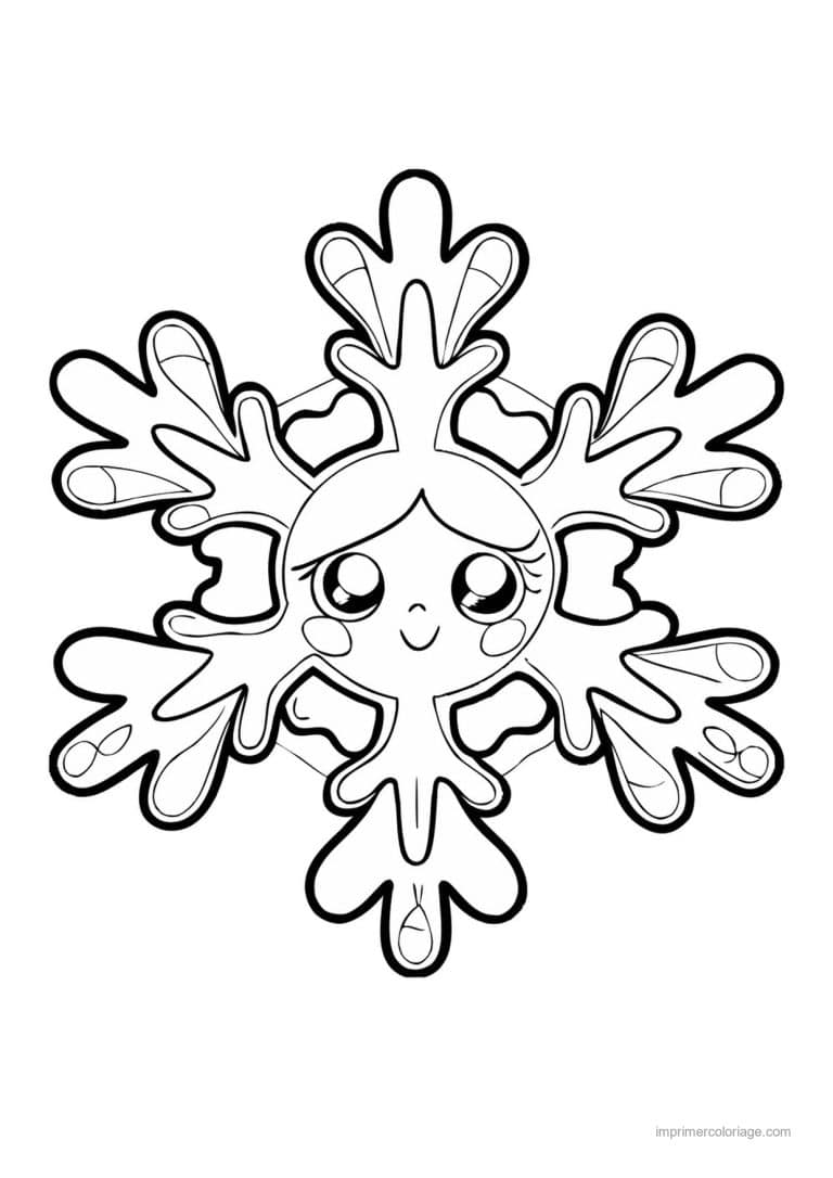 coloriage flocon flocon visage fille kawaii - dessin gratuit &agrave; imprimer