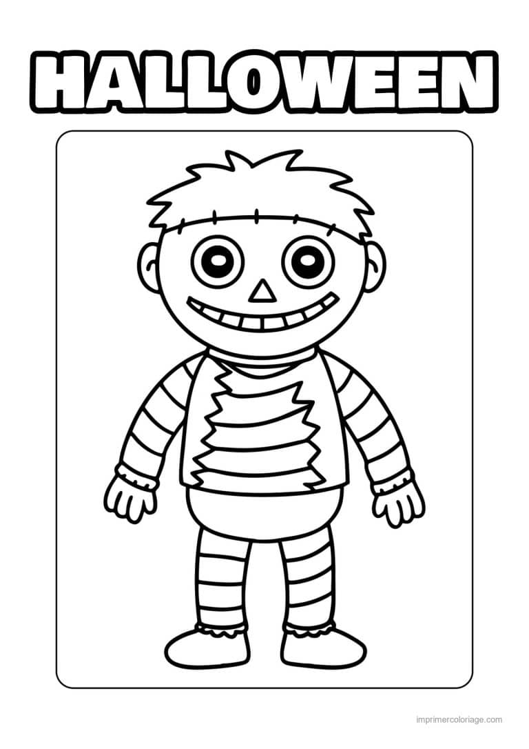 coloriage frankenstein enfant a la tete recousue - dessin gratuit &agrave; imprimer