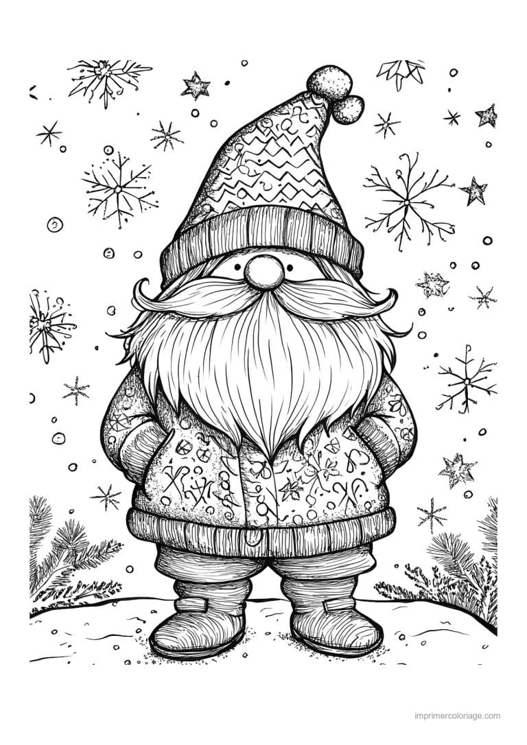 coloriage gnome gnome bonnet motifs flocons - dessin gratuit &agrave; imprimer
