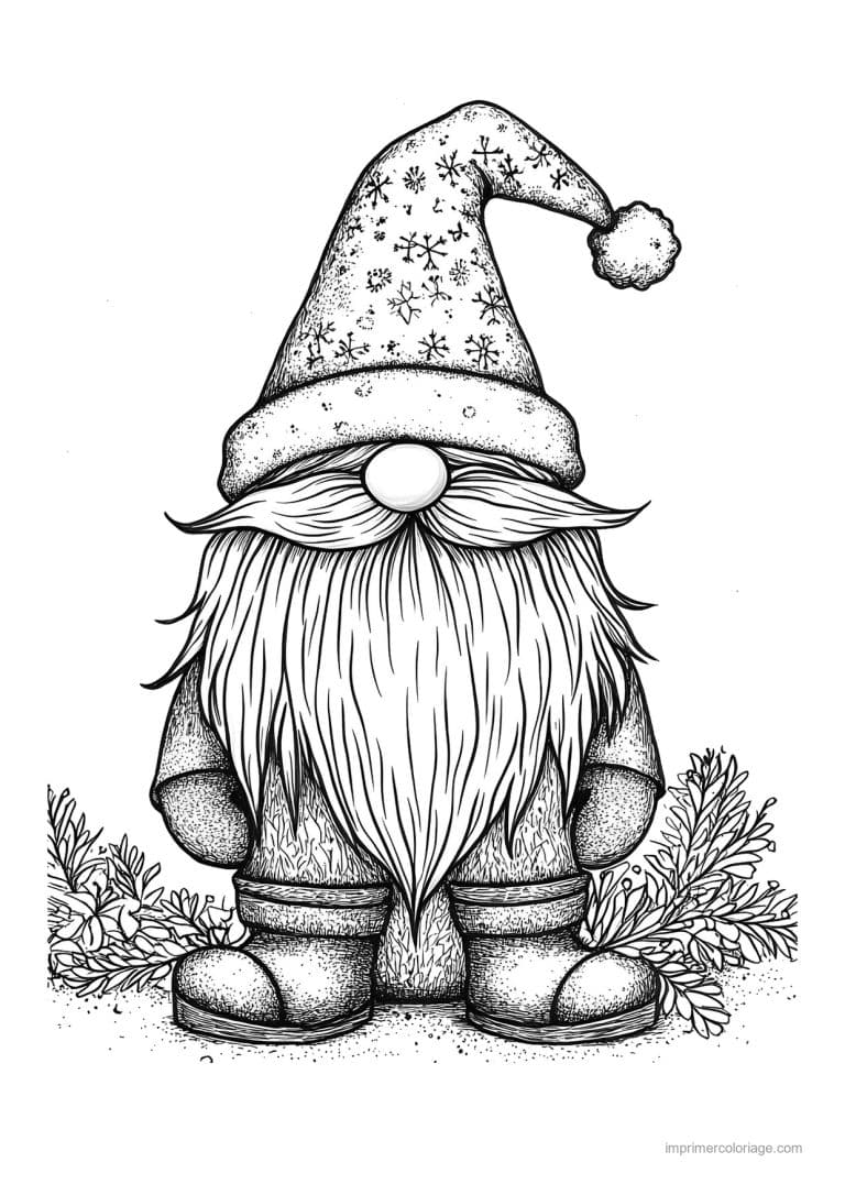 coloriage gnome gnome bonnet pompon barbe branches - dessin gratuit &agrave; imprimer