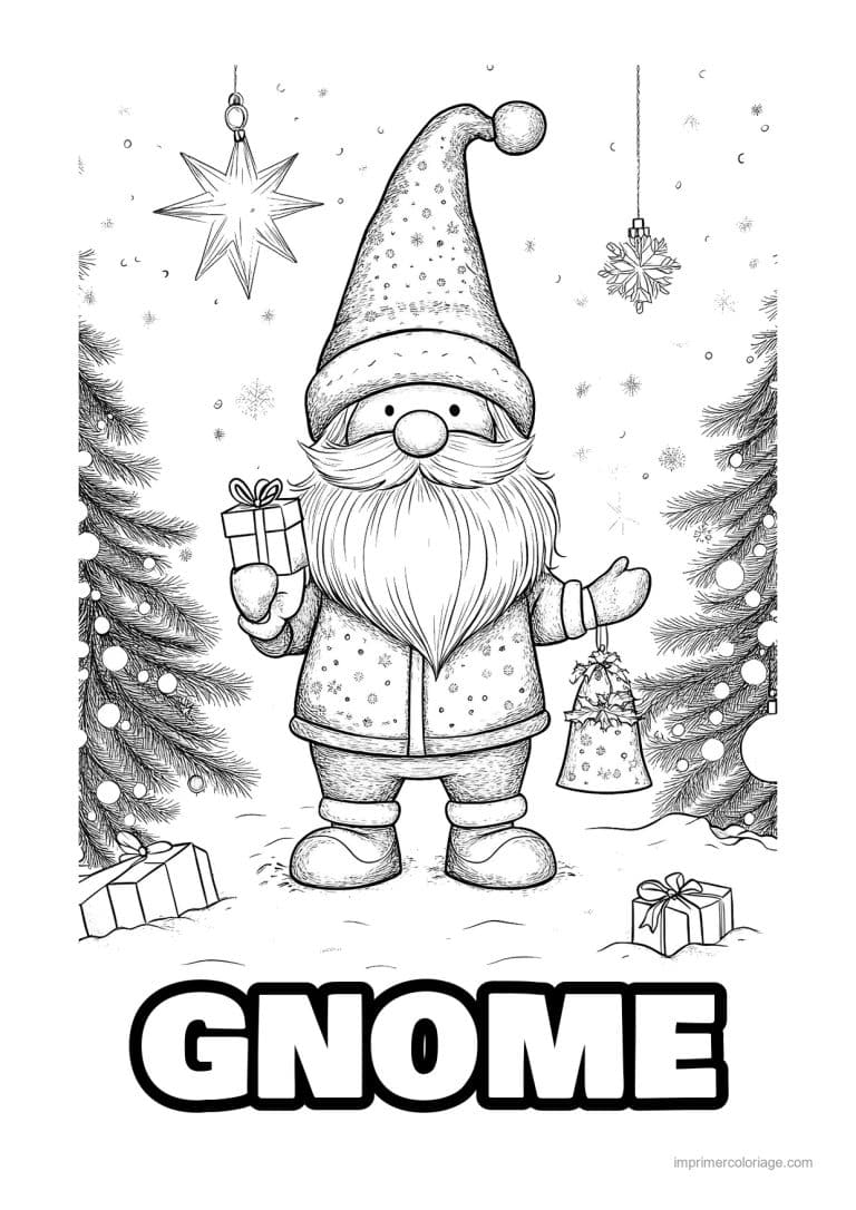 coloriage gnome gnome cadeau etoile sapins - dessin gratuit &agrave; imprimer