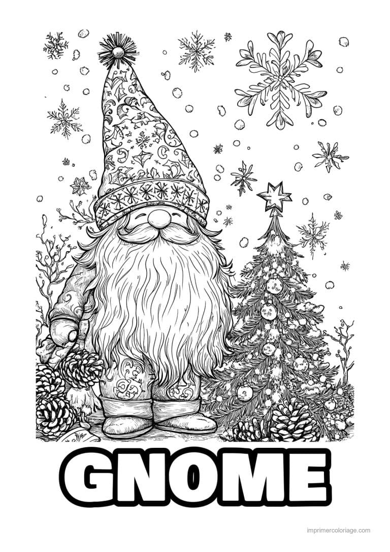 coloriage gnome gnome cote sapin decore - dessin gratuit &agrave; imprimer