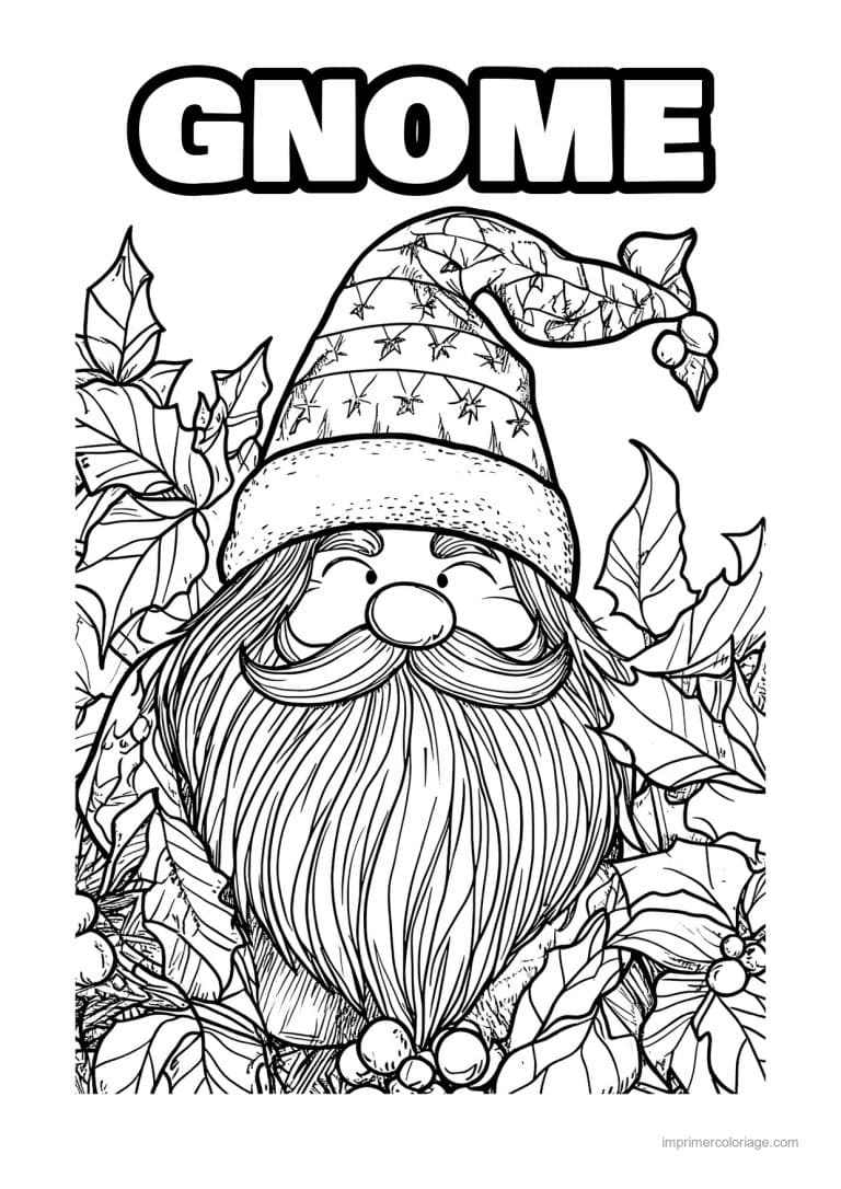 coloriage gnome gnome feuilles houx autour - dessin gratuit &agrave; imprimer