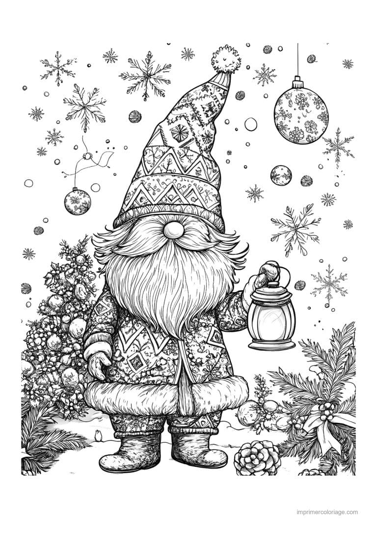 coloriage gnome gnome motifs lanterne boules - dessin gratuit &agrave; imprimer