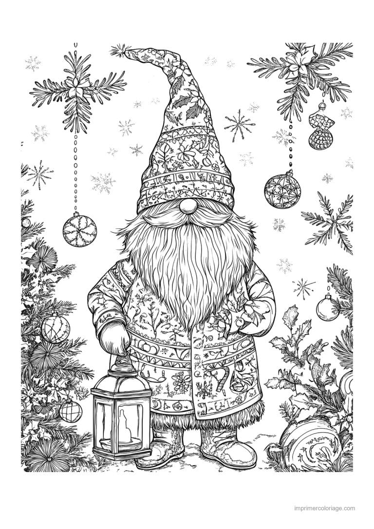 coloriage gnome gnome motifs lanterne boules suspendues - dessin gratuit &agrave; imprimer