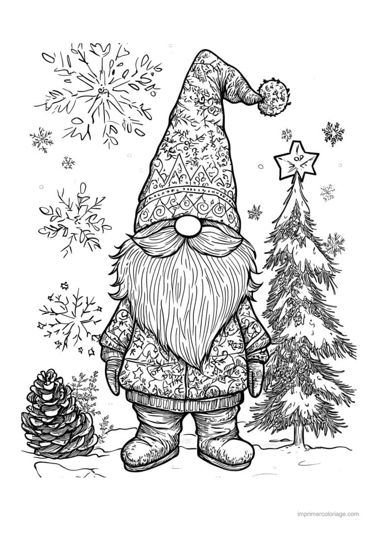 coloriage gnome gnome motifs sapin pommes pin - dessin gratuit &agrave; imprimer