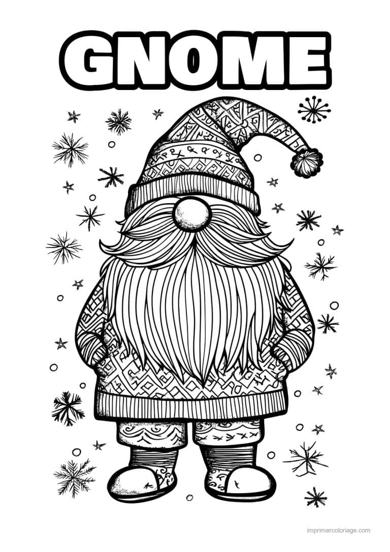 coloriage gnome gnome pull jacquard flocons - dessin gratuit &agrave; imprimer