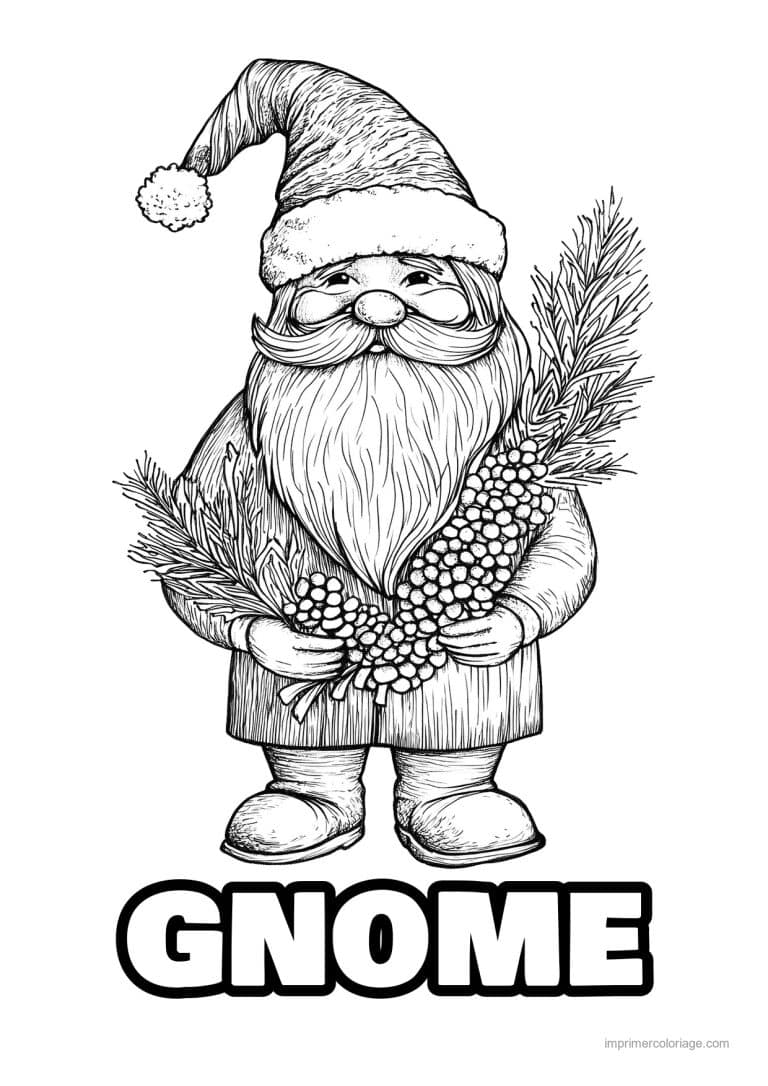 coloriage gnome gnome tenant branche sapin baies - dessin gratuit &agrave; imprimer
