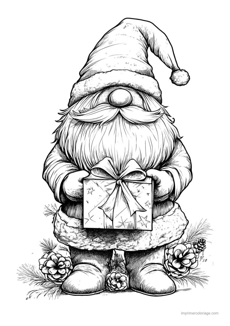coloriage gnome gnome tenant cadeau - dessin gratuit &agrave; imprimer