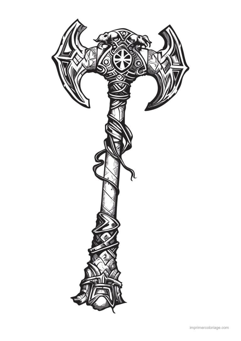coloriage hache viking 01 - dessin gratuit &agrave; imprimer