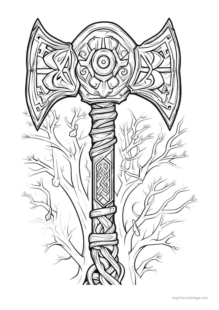 coloriage hache viking 03 - dessin gratuit &agrave; imprimer