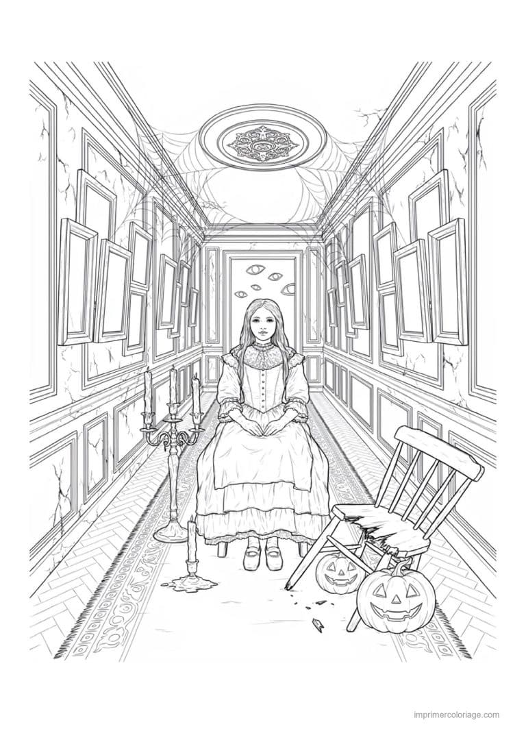 coloriage halloween adulte dame en robe longue dans le - dessin gratuit &agrave; imprimer