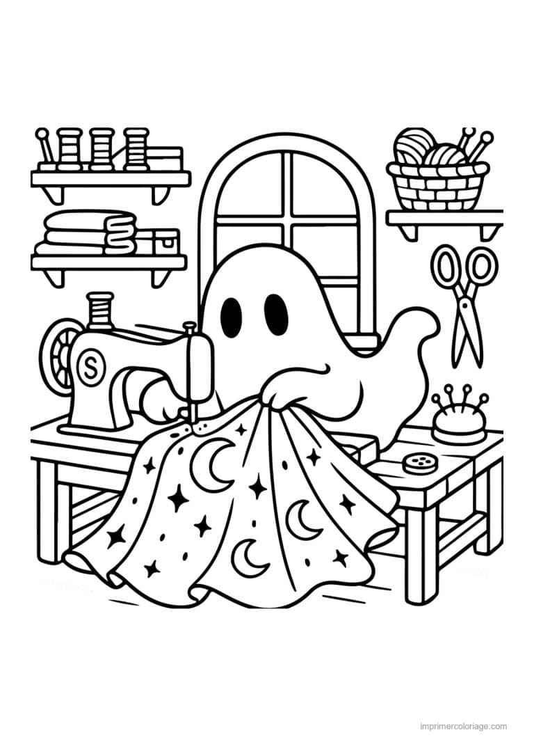 coloriage halloween cozy fantome coud a la machine - dessin gratuit &agrave; imprimer