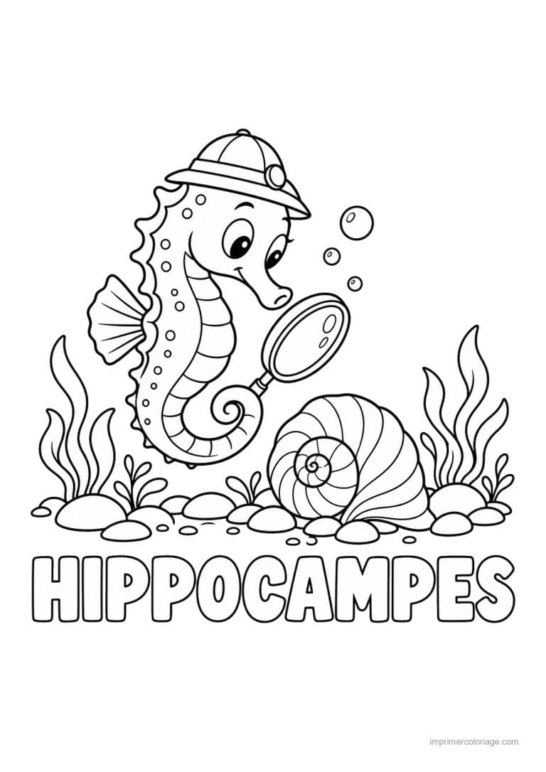 coloriage hippocampe cute explorateur coquillage - dessin gratuit &agrave; imprimer