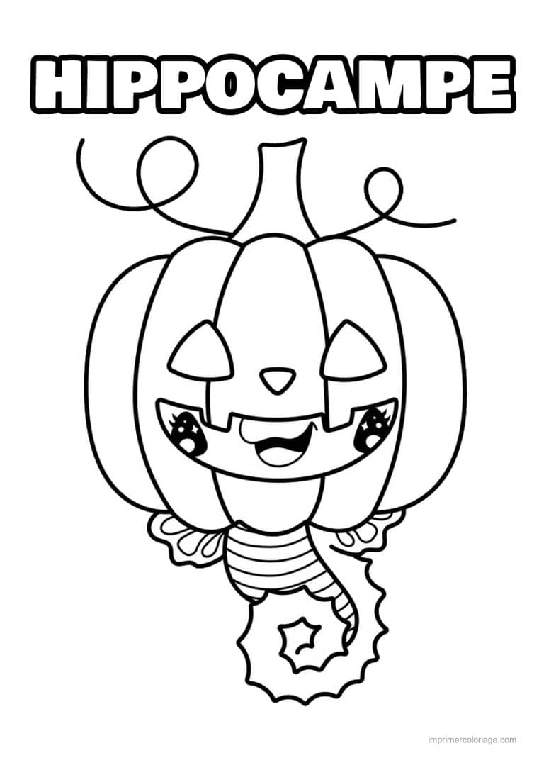 coloriage hippocampe deguise en citrouille - dessin gratuit &agrave; imprimer