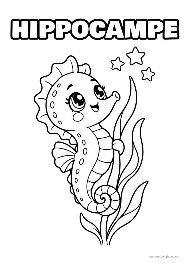 coloriage hippocampe kawaii accroche algue - dessin gratuit &agrave; imprimer