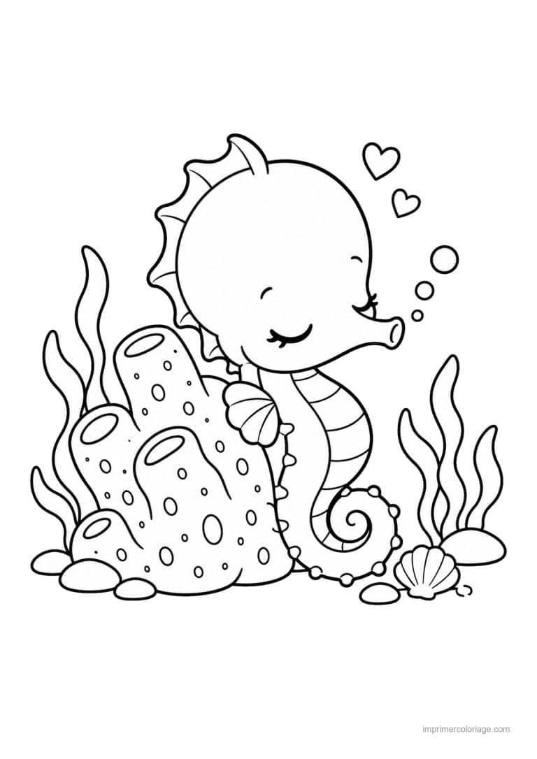 coloriage hippocampe kawaii bebe endormi eponge - dessin gratuit &agrave; imprimer