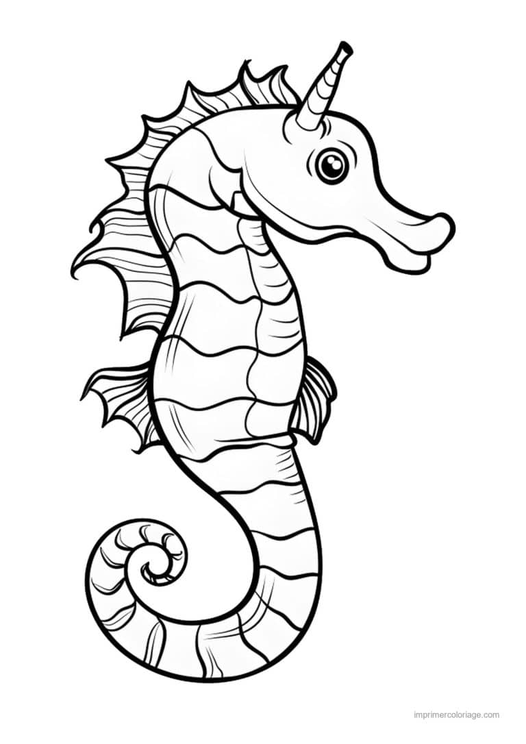 coloriage hippocampe licorne a rayures - dessin gratuit &agrave; imprimer