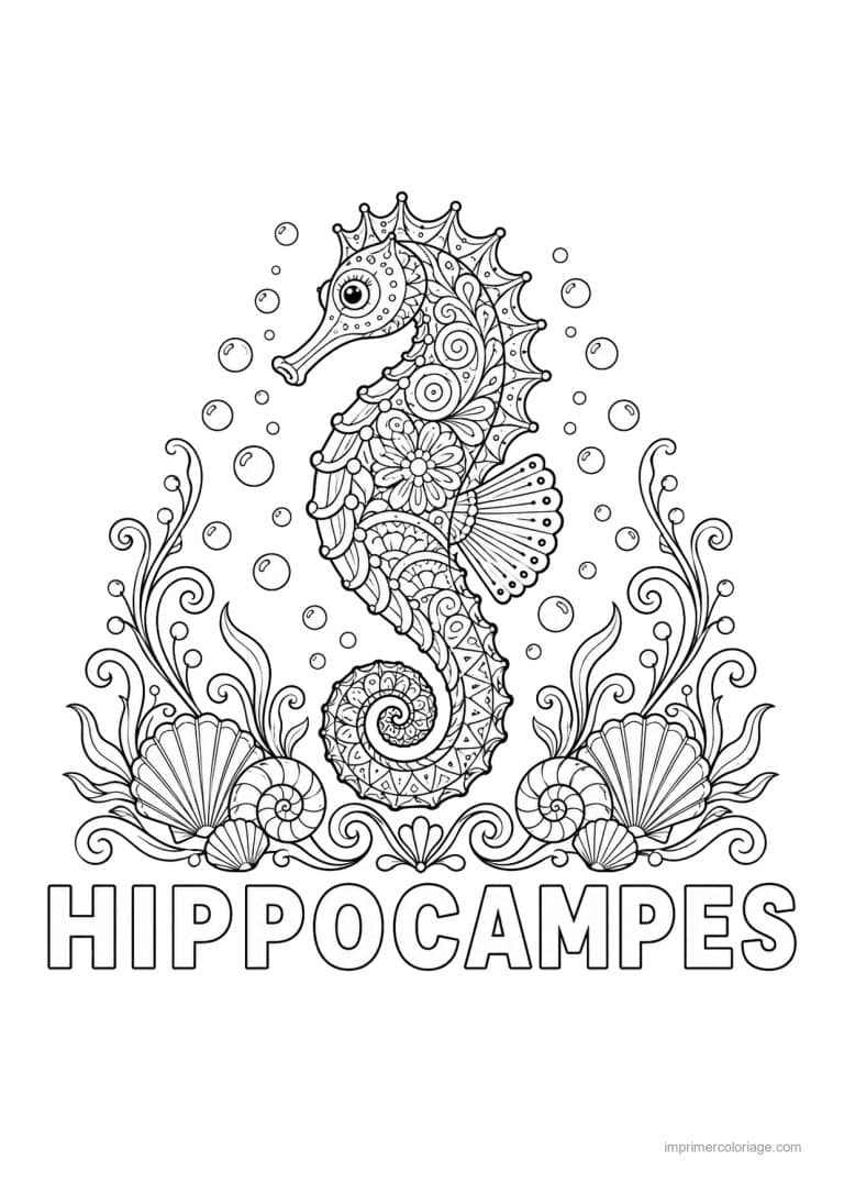 coloriage hippocampe mandala spirales marines - dessin gratuit &agrave; imprimer