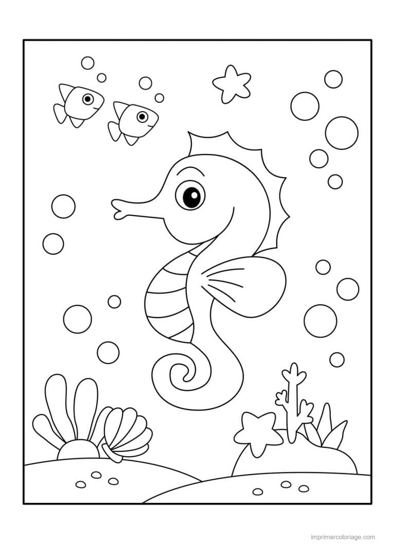 coloriage hippocampe nageoire ailee et poissons - dessin gratuit &agrave; imprimer