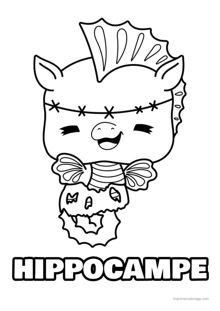coloriage hippocampe recousu avec sac de bonbons - dessin gratuit &agrave; imprimer