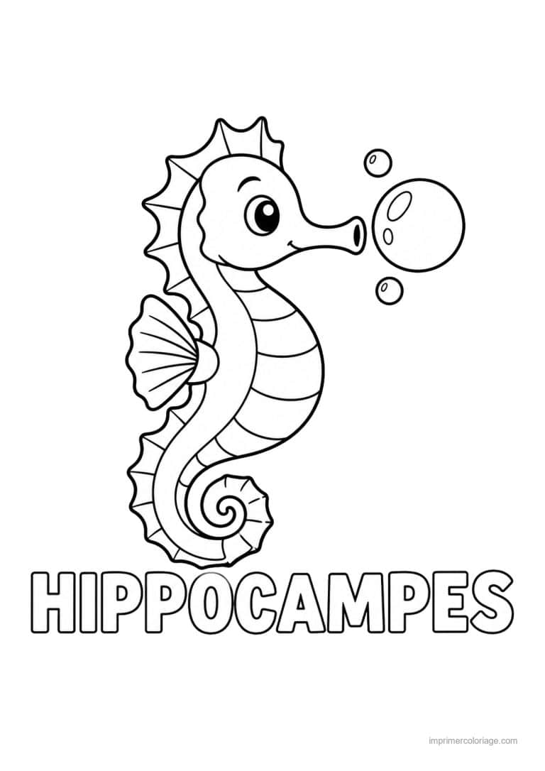 coloriage hippocampe simple grosse bulle - dessin gratuit &agrave; imprimer