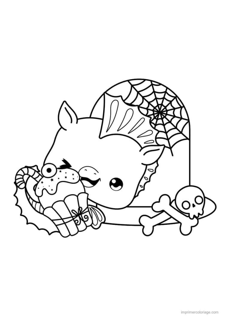 coloriage hippocampe vampire sur une tombe - dessin gratuit &agrave; imprimer
