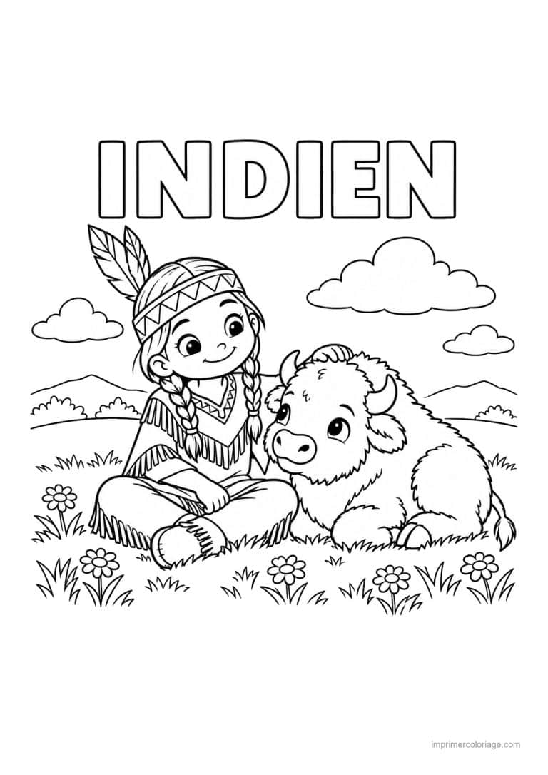 coloriage indien ia petit bison prairie - dessin gratuit &agrave; imprimer