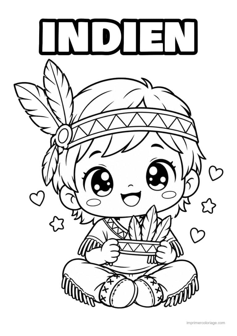 coloriage indien ia petit plume assis - dessin gratuit &agrave; imprimer