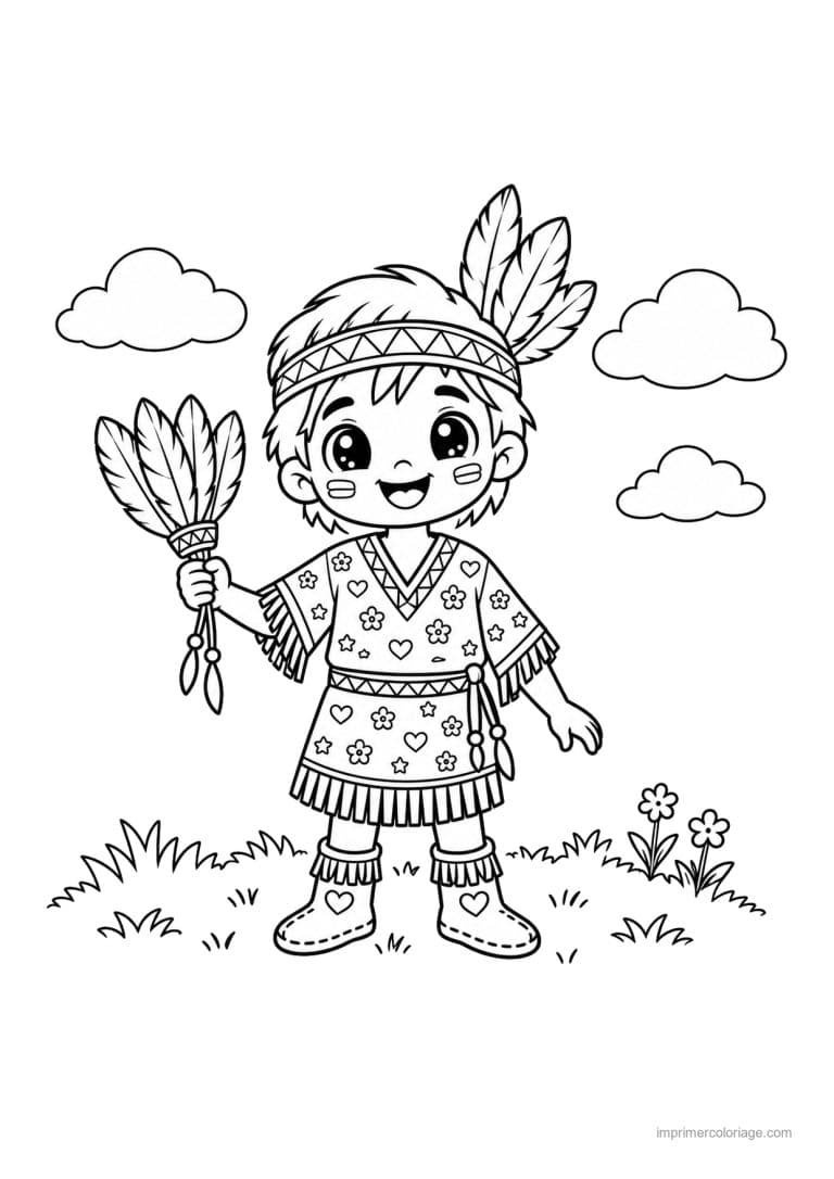coloriage indien ia tunique motifs coeurs - dessin gratuit &agrave; imprimer