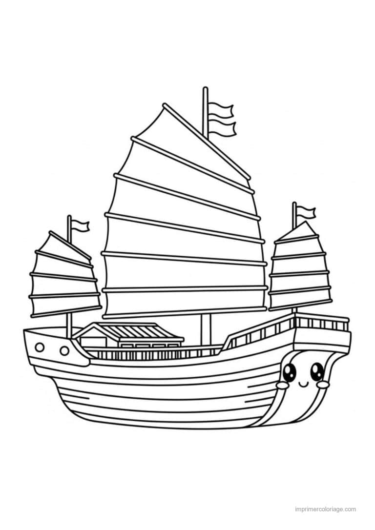 coloriage jonque chinoise - dessin gratuit &agrave; imprimer