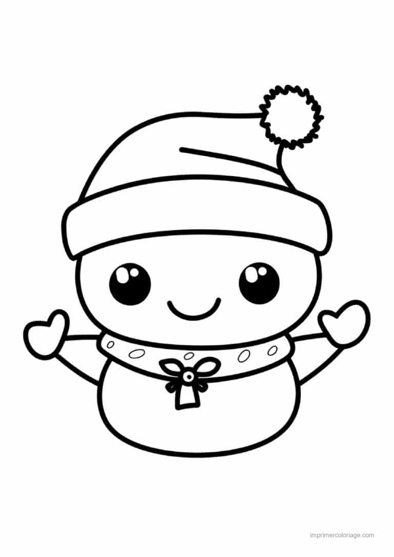 coloriage kawaii noel bonhomme neige bonnet noel - dessin gratuit &agrave; imprimer