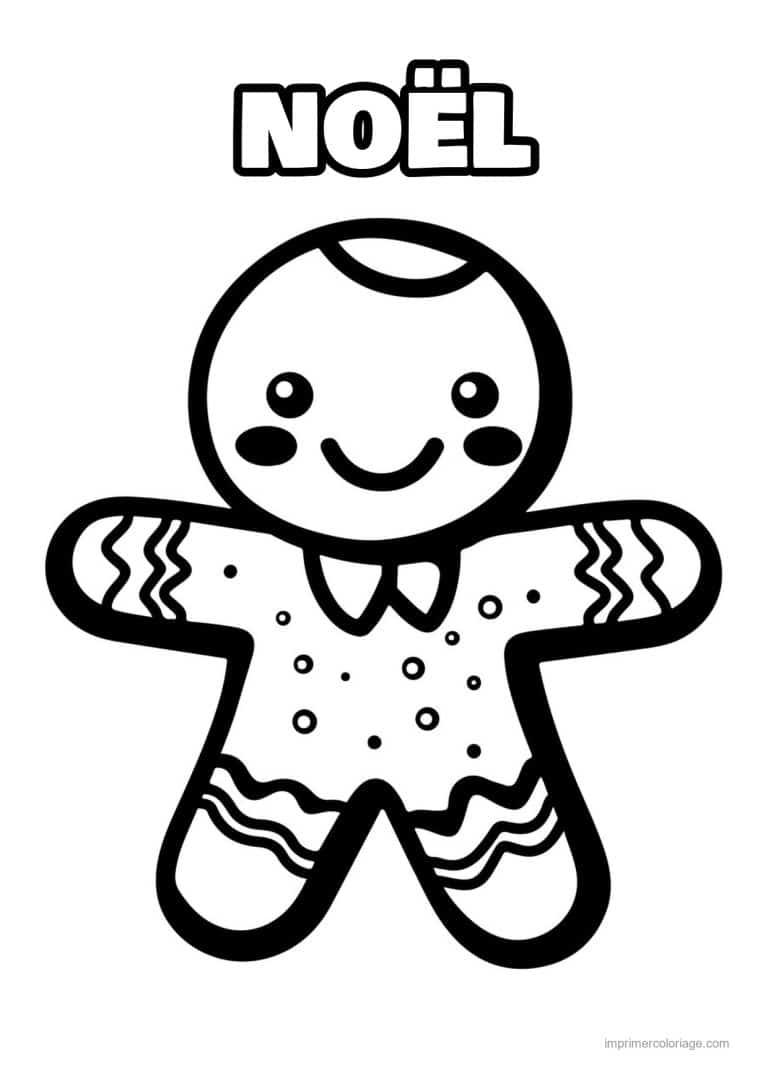 coloriage kawaii noel bonhomme pain epice gros traits - dessin gratuit &agrave; imprimer