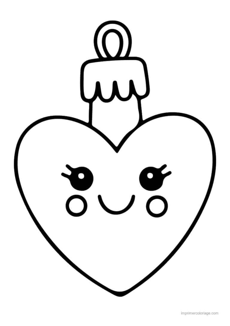 coloriage kawaii noel boule coeur souriante - dessin gratuit &agrave; imprimer