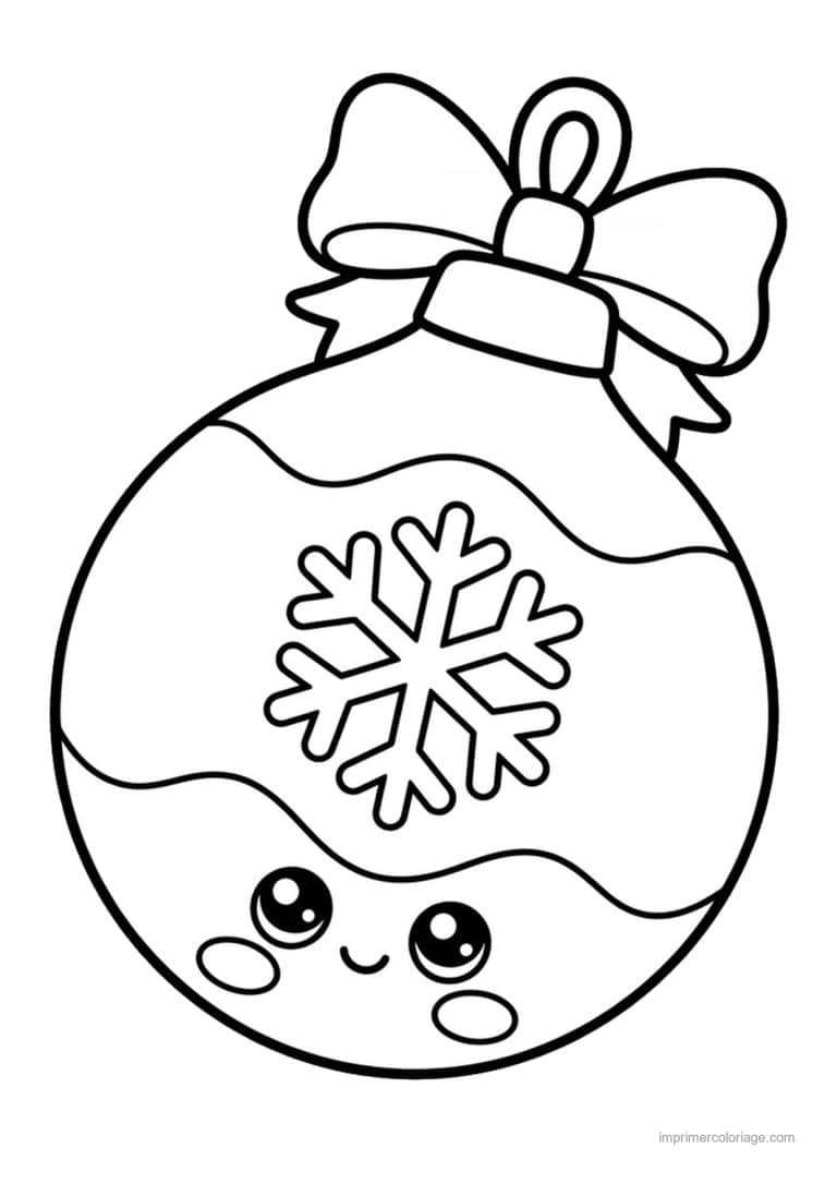 coloriage kawaii noel boule noel kawaii flocon - dessin gratuit &agrave; imprimer