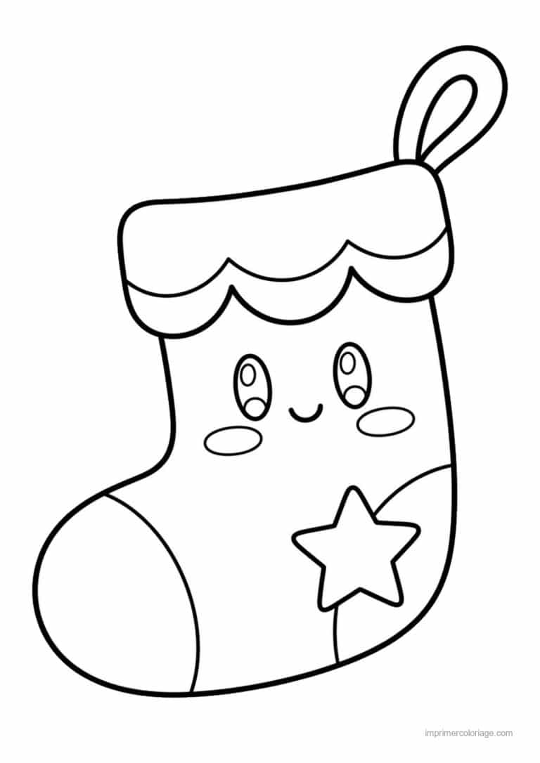 coloriage kawaii noel chaussette kawaii etoile - dessin gratuit &agrave; imprimer
