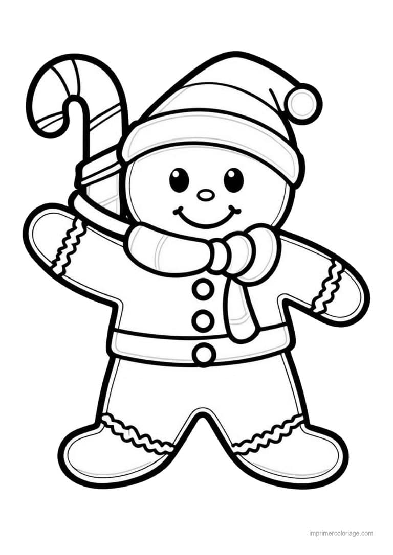 coloriage kawaii noel pain epice bonnet sucre orge leve - dessin gratuit &agrave; imprimer