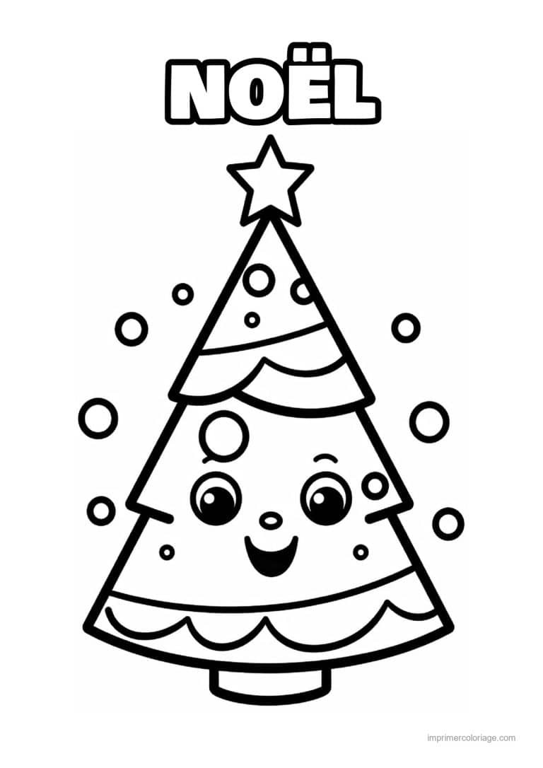 coloriage kawaii noel sapin kawaii etoile boules - dessin gratuit &agrave; imprimer